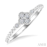 1/8 Ctw Petite Bead Shank Clover Leaf Round Cut Diamond Fashion Ring in 10K White Gold