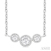 1/4 Ctw Past, Present & Future 3-Stone Bezel Set Round Cut Diamond Necklace in 14K White Gold