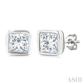 1/5 Ctw Petite Bezel Set Princess Cut Diamond Fashion Stud Earring in 10K White Gold