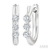 1/3 Ctw 3-Stone Round Cut Diamond Fashion Hoop Earring in 14K White Gold