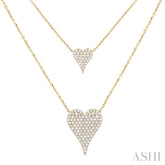 3/4 Ctw 2-Layered Heart Shape Round Cut Diamond Fashion Necklace in 14K Yellow Gold