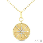 1/4 Ctw Round Cut Diamond Compass Symbol Circle Medallion Fashion Pendant With Paperclip Chain in 14K Yellow Gold