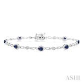 4X3 MM Pear Cut Sapphire and 1/20 Ctw Round Cut Diamond Precious Fashion Bracelet in 10K White Gold