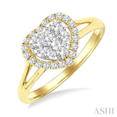 1/2 Ctw Heart Shape Lovebright Round Cut Diamond Engagement Ring in 14K Yellow & White gold