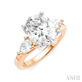 1/2 Ctw Tri-Mount Oval Shape Center Pear and Round Cut Diamond Semi-Mount Engagement Ring in 14K Rose and White Gold