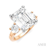 1 1/10 Ctw Tri-Mount Emerald Shape Center Round Cut Diamond Semi-Mount Engagement Ring in 14K Rose and White Gold