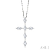 3/4 Ctw Cross 6-Stone Marquise Cut Diamond Fashion Pendant With Chain in 14K White Gold