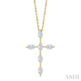3/4 Ctw Cross 6-Stone Marquise Cut Diamond Fashion Pendant With Chain in 14K Yellow Gold