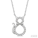 1/10 Ctw Cat Shape Petite Single Cut Diamond Fashion Pendant With Chain in 10K White Gold