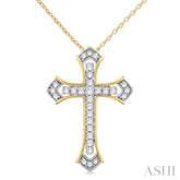 1/4 Ctw Cross Round Cut Diamond Fashion Pendant With Chain in 14K Yellow and White Gold