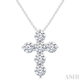2 Ctw Round Cut Diamond Christian Cross 6-Stone Fashion Pendant With Chain in 14K White Gold