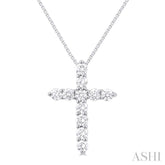 1/3 Ctw Round Cut Diamond Cross Pendant in 14K White Gold with Chain