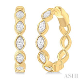 1 Ctw Bezel Set Marquise Cut Diamond Fashion Hoop Earrings in 14K Yellow Gold