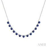 3.5 MM Round Shape Sapphire and 1/2 Ctw Round Cut Diamond Precious Tennis Necklace in 14K White Gold