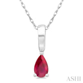 5X3 MM Pear Shape Ruby Precious Solitaire Pendant With Chain in 14K White Gold