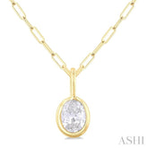 1/5 Ctw Oval Cut Bezel Set Diamond Fashion Pendant With Paperclip Chain in 10K Yellow Gold