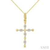 1/20 Ctw Cross Marquise and Ball Bead Motif Round Cut Diamond Fashion Pendant With Chain in 10K Yellow Gold
