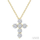 1 Ctw Round Cut Diamond Christian Cross 6-Stone Fashion Pendant With Chain in 14K Yellow Gold