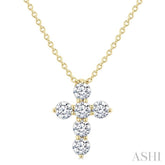 1/3 Ctw Round Cut Diamond Christian Cross 6-Stone Fashion Pendant With Chain in 14K Yellow Gold