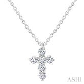 1/6 Ctw Round Cut Diamond Christian Cross 6-Stone Fashion Pendant With Chain in 14K White Gold