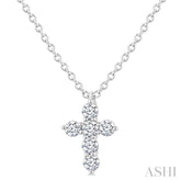 1/6 Ctw Round Cut Diamond Christian Cross 6-Stone Fashion Pendant With Chain in 14K White Gold
