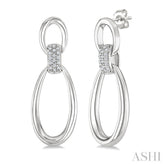1/10 Ctw Oval Shape Link Round Cut Diamond Fashion Earrings in Sterling Silver
