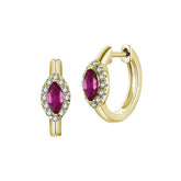 14k Yellow Gold Diamond and Ruby Huggies