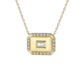 14k Yellow Gold Rectangle Necklace with Diamonds