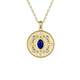 14k Yellow Gold Round Pendant with Sapphire and Diamonds