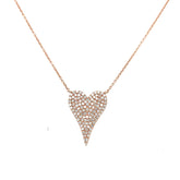 14k Pink Gold Pave/Medium Heart Pendant 16”-18”