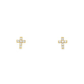 14k Yellow Gold Small Cross Diamond Studs