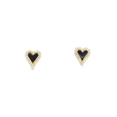 14k Yellow Gold Heart Diamond & Black Onyx Studs