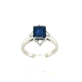 14k White Gold Sapphire Emerald Cut & Diamond Ring Size 5.5
