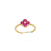 14k Yellow Gold Pink Flower Diamond Ring Size 7