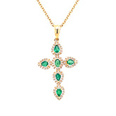 14k Yellow Gold Emerald & Diamond Cross