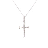 14k White Gold Cross With Diamond & Tapered Baguettes