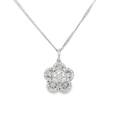 14k White Gold Floral Diamond Necklace With Double Chain