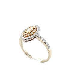 14k White Gold Marquees & Round Yellow Diamond Ring Size 7
