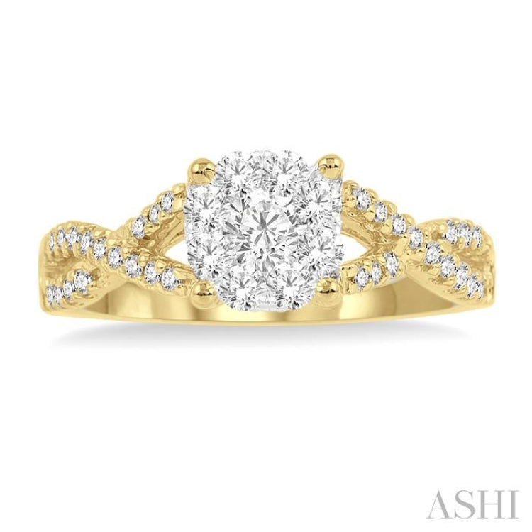 1/3 Ctw Lovebright Round Cut Diamond Engagement Ring in 14K Yellow and White Gold