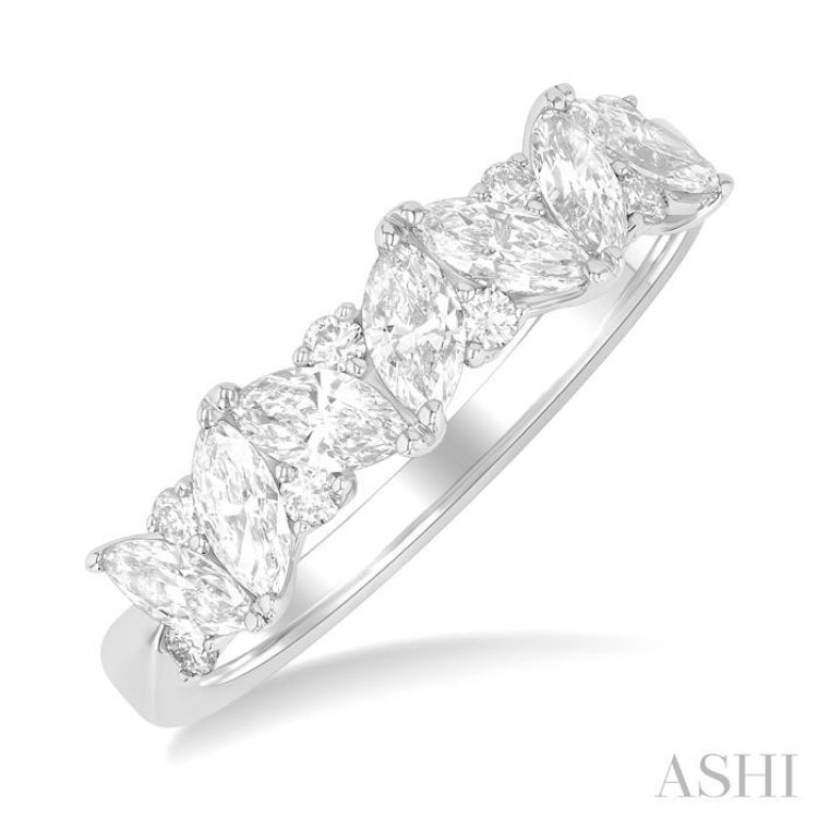 1.00 Ctw Scatter Marquise and Round Cut Diamond Fashion Band in 14K White Gold