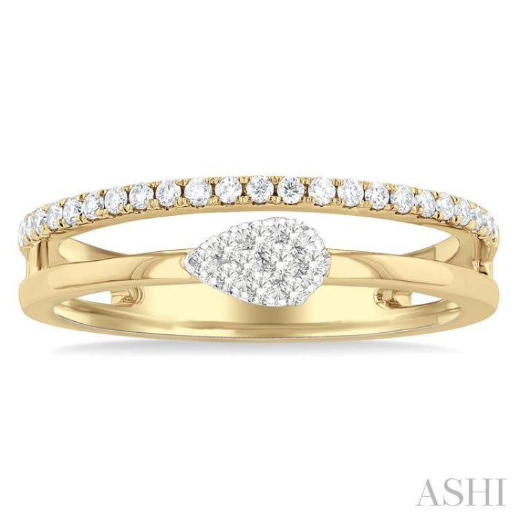 1/4 Ctw Double Row Pear Shape Lovebright Round Cut Diamond Ladies Ring in 10K Yellow and White Gold