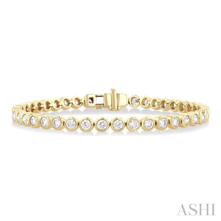 4 1/5 Ctw East-West Bezel Set Round Cut Diamond Tennis Bracelet in 14K Yellow Gold