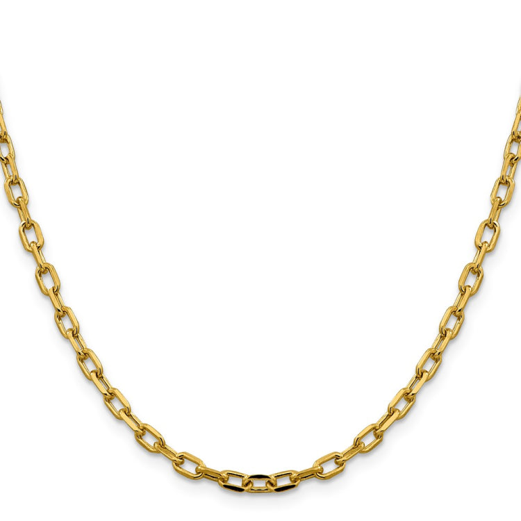 14K  18 inch 3.7mm Semi-Solid Diamond-cut Open Link Cable with Lobster Clasp Chain
