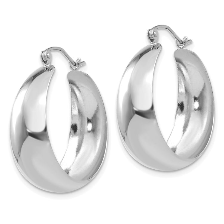 14k White Gold 10.5x28mm Polished Tapered Hoop Earrings