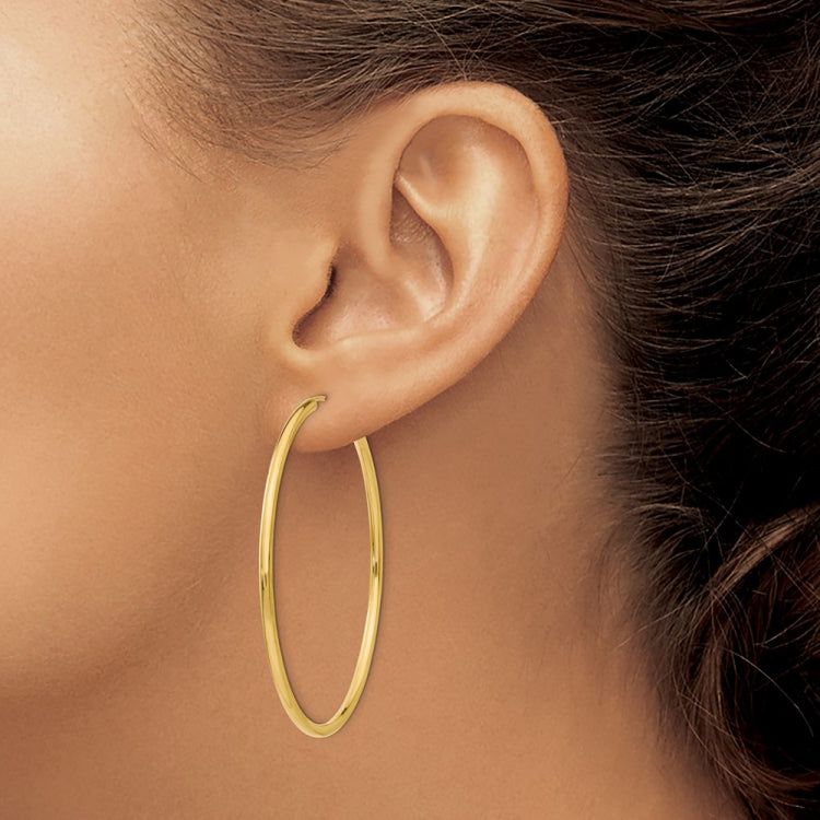 14k 2x50mm Polished Round Endless Tube Hoop Earrings