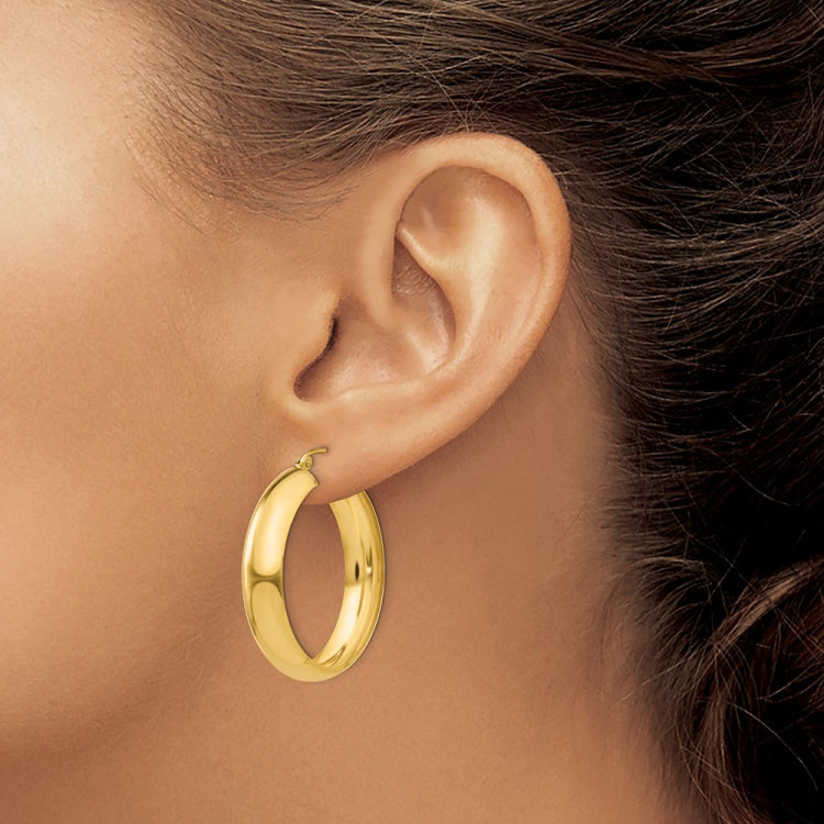 14K 7x33mm Polished Hoop Earrings