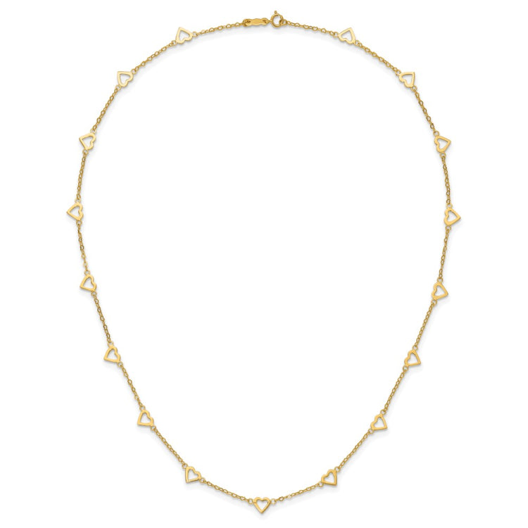 14k Polished Open Hearts with Heart Link Chain 16 inch Station Necklace