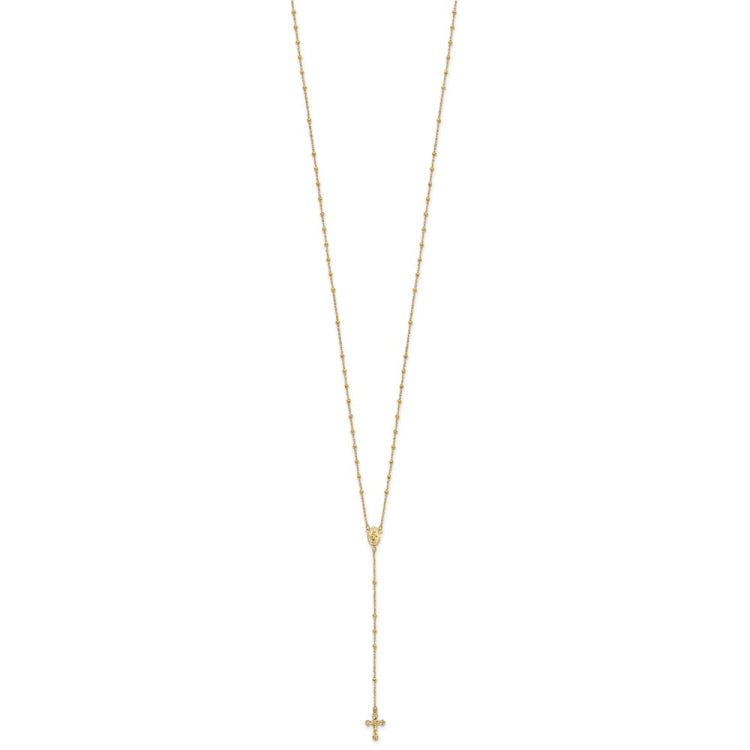 14k Polished Crucifix and Miraculous Medal 2mm Beaded 19.5 inch Rosary Necklace