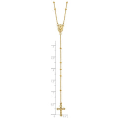 14k Polished Crucifix and Miraculous Medal 2mm Beaded 19.5 inch Rosary Necklace
