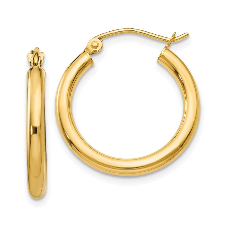 14K 2.5x20mm Polished Lightweight Tube Hoop Earrings